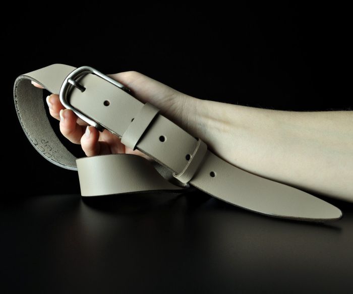 Жіночий шкіряний ремінь Sfip гладкий, колір бежевий (капучино) (3,5 см)