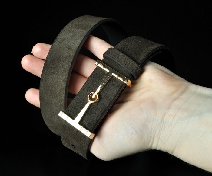 Жіночий замшевий ремінь Kremen коричневий, пряжка-гвоздик (3 см)