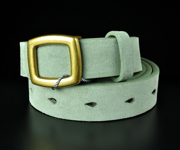 Жіночий замшевий ремінь Kremen оливковий, пряжка-гвоздик (2,5 см)