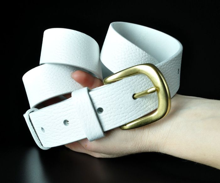 Жіночий шкіряний ремінь Kremen білий, флотар (3,5 см)