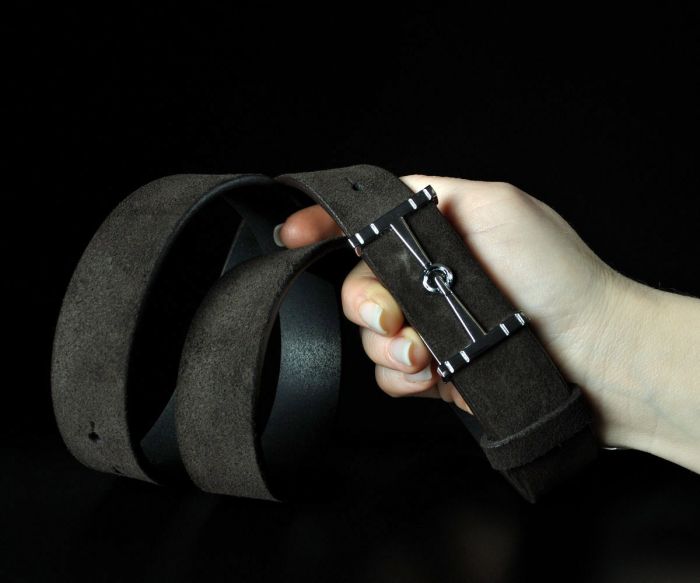 Жіночий замшевий ремінь Kremen коричневий зі срібною пряжкою (3 см)