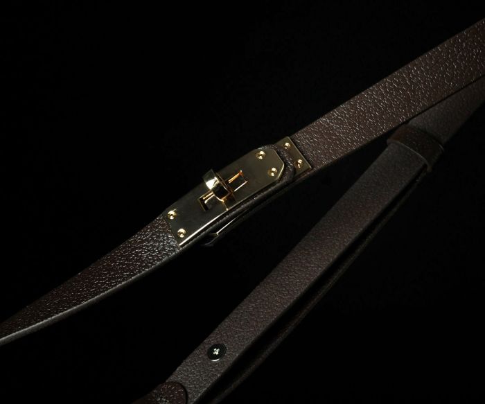 Жіночий шкіряний ремінь Kremen коричневий, пряжка-замок (2 см)