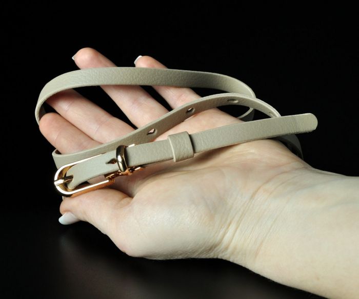 Жіночий вузький шкіряний ремінь Kremen бежевий, турецька шкіра (1 см)