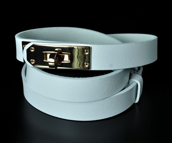 Жіночий шкіряний ремінь Kremen білий, пряжка-замок (2 см)