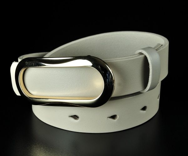 Жіночий шкіряний ремінь Kremen бежевий, гладкий (2,5 см)