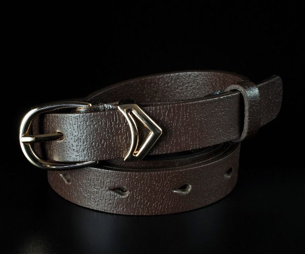 Жіночий шкіряний ремінь Kremen коричневий, структурний (2 см)