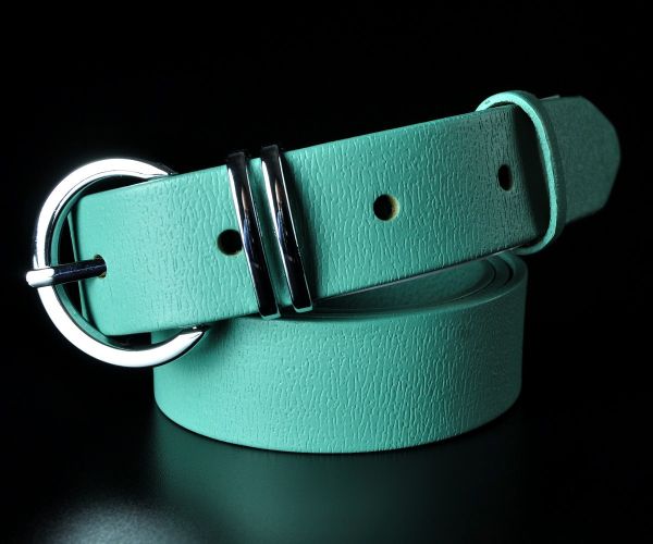 Жіночий шкіряний ремінь Kremen колір м'ята, текстурний (3 см)
