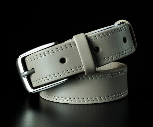 Жіночий шкіряний ремінь Kremen бежевий, з подвійною прошивкою (3 см)