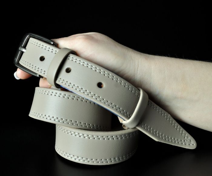 Жіночий шкіряний ремінь Kremen бежевий, з подвійною прошивкою (3 см)