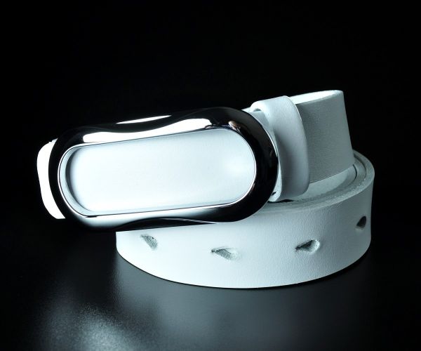 Жіночий шкіряний ремінь Kremen білий, овальна пряжка (2,5 см)