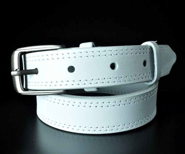 Жіночий шкіряний ремінь Kremen білий, з подвійною прошивкою (3 см)