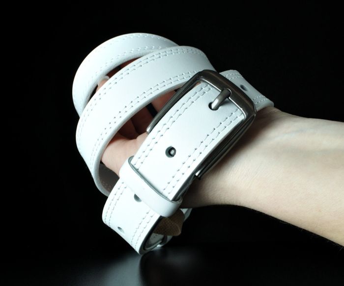 Жіночий шкіряний ремінь Kremen білий, з подвійною прошивкою (3 см)