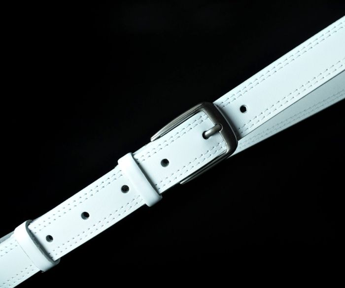 Жіночий шкіряний ремінь Kremen білий, з подвійною прошивкою (3 см)