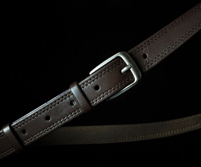 Жіночий шкіряний ремінь Kremen темно-коричневий, з подвійною прошивкою (3 см)